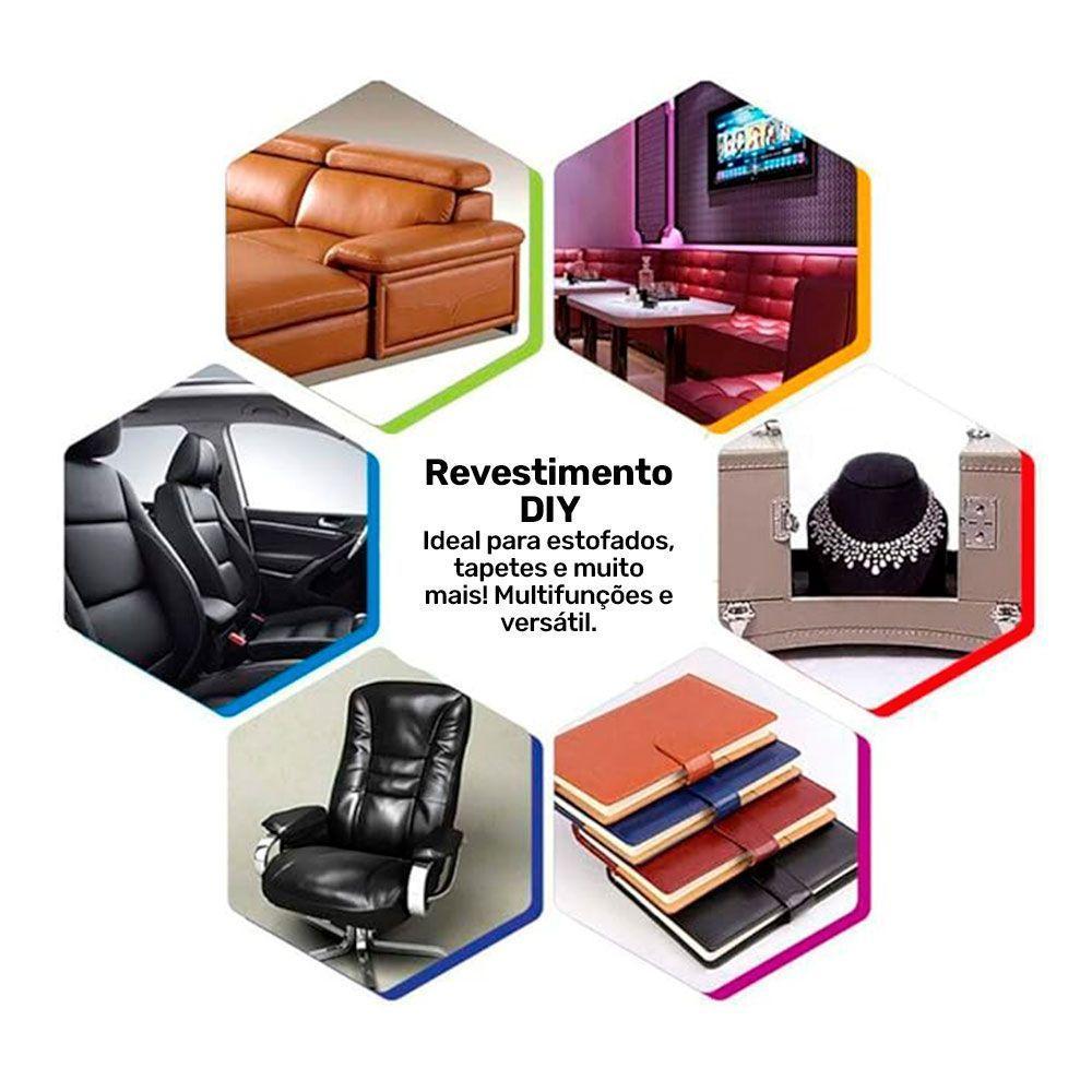 Tecido Couro Sintético Pvc Corino Napa Para Estofados E Tapeçaria - Desk Design Branco - 3