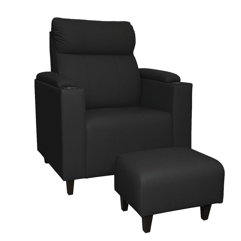 Poltrona Do Papai Com Puff Usb E Porta Copos Ravella Sintético R04 - D'rossi Cor Preto - 2
