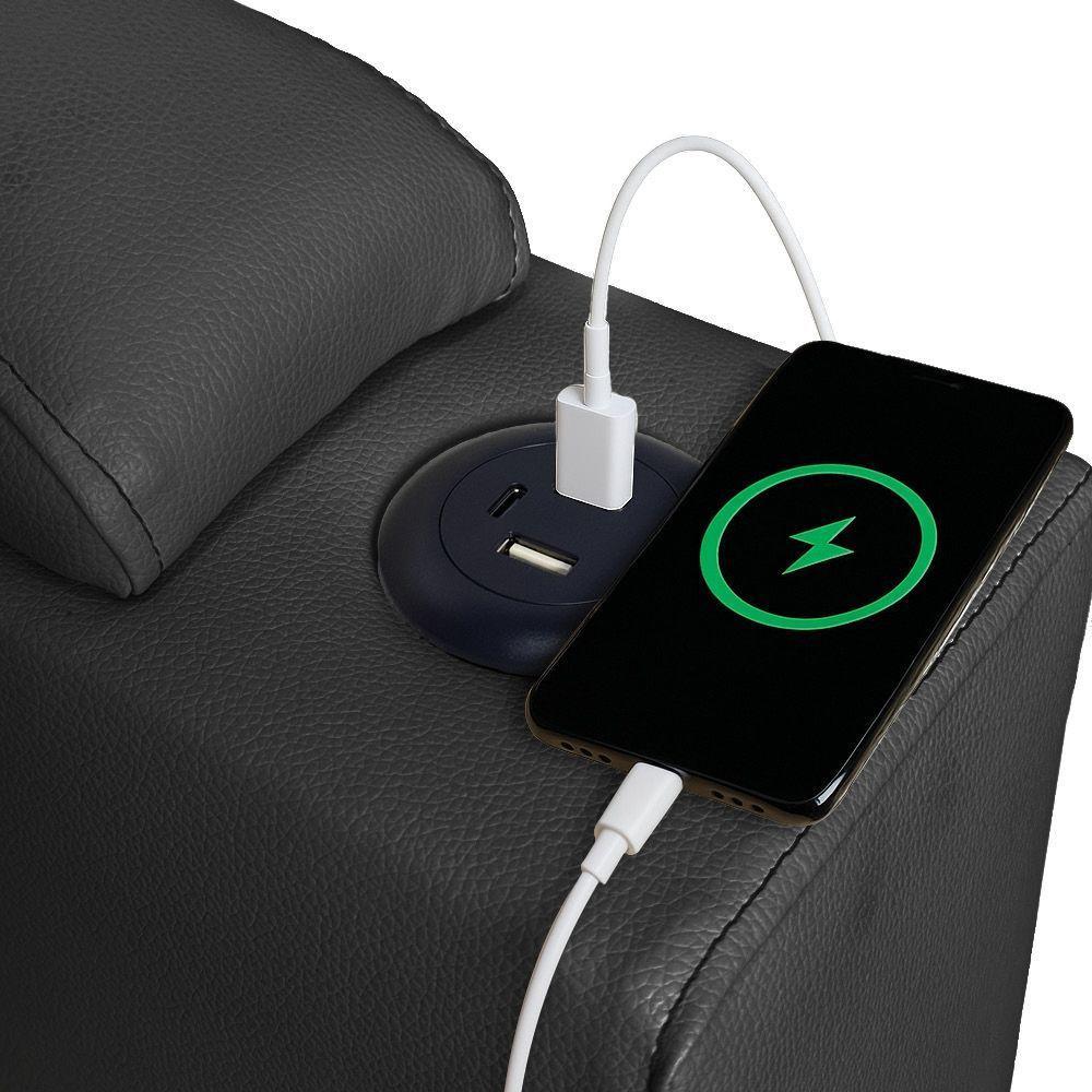 Poltrona Do Papai Com Puff Usb E Porta Copos Ravella Sintético R04 - D'rossi Cor Preto - 8