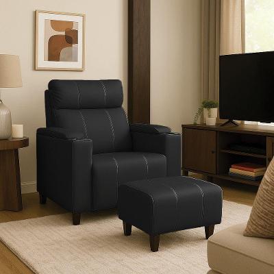 Poltrona Do Papai Com Puff Usb E Porta Copos Ravella Sintético R04 - D'rossi Cor Preto