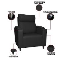 Poltrona Do Papai Com Puff Usb E Porta Copos Ravella Sintético R04 - D'rossi Cor Preto - 3