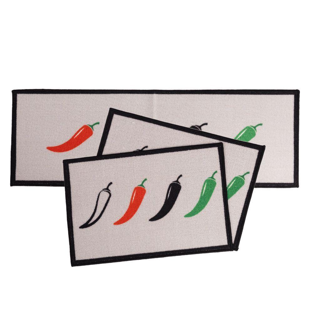 Jogo De Cozinha 3 Pçs Galinha Pimenta 120x40 - 60x40cm - Uzoo Jogo Cozinha 3 Pecas 120x40-60x40cm Galinha Pimenta - 1