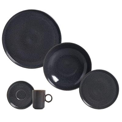 Aparelho de Jantar Basic Dove 20 Peças Cerâmica Liso para Uso Diário Cinza e Azul Porto Brasil