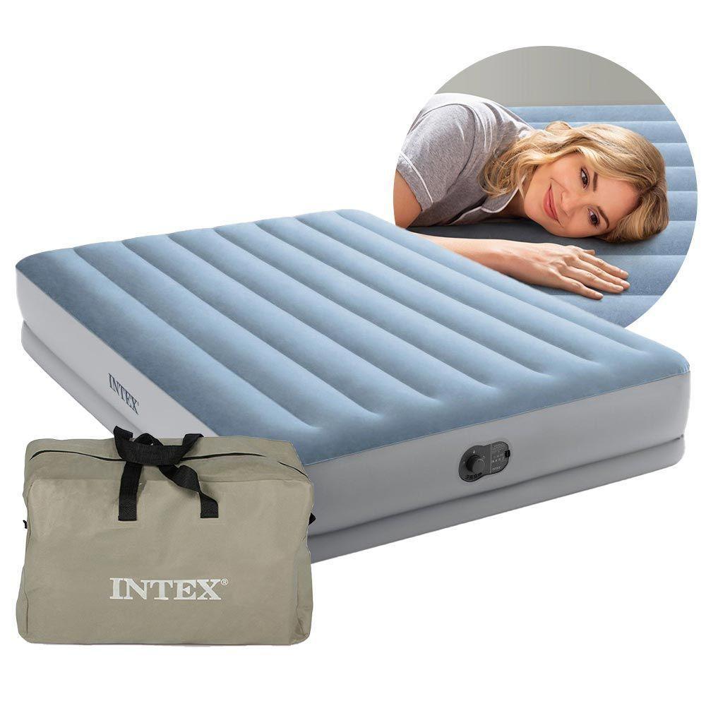 Colchão Inflável Casal Queen Fiber Tech Prestige 272kg Azul Com Bomba Usb Intex - 1