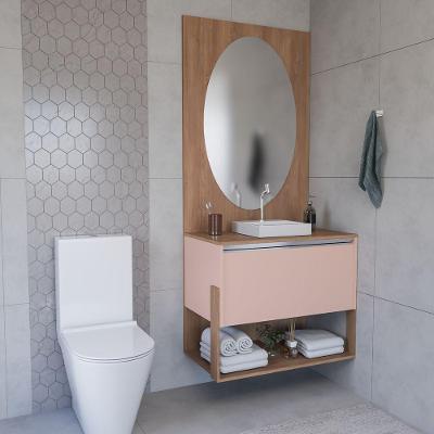 Conjunto Gabinete E Espelheira Plena Superior 100 Cm - Nogal Sevilha / Salmão