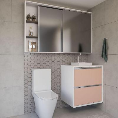 Conjunto Gabinete E Espelheira Plena Versati 60 Cm - Salmão / Branco
