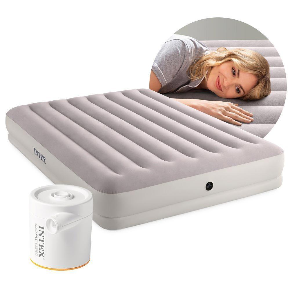 Colchão Inflável Casal Queen Fiber Tech Prestige Com Bomba Usb Bege Intex - 1
