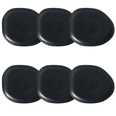 Conjunto de Pratos Rasos Oval Orgânico Eclipse 6 Peças Cerâmica Preto Porto Brasil