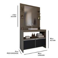 Conjunto Gabinete E Espelheira Plena Max 80 Cm - Bronze/Preto