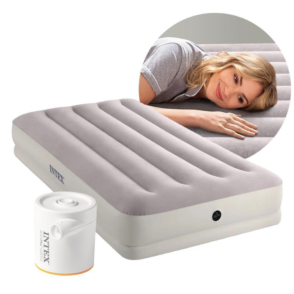 Colchão Inflável Solteiro Dura Beam Fiber Tech Prestige Com Bomba Usb Bege Intex - 1