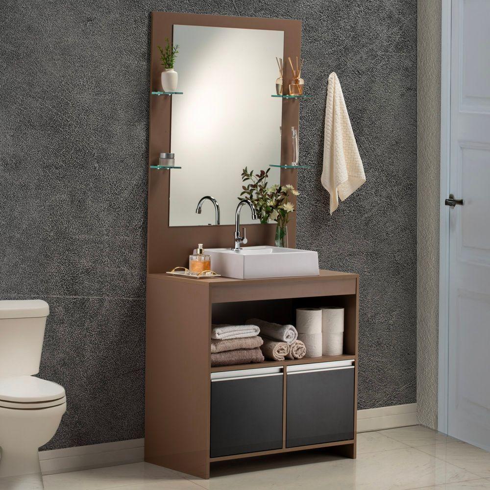 Conjunto Gabinete E Espelheira Plena Max 100 Cm - Bronze/Preto - 1