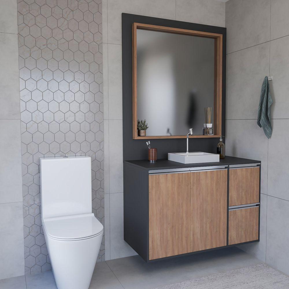 Conjunto Gabinete E Espelheira Plena Elegance 100 Cm - Chumbo/Nogal Sevilha - 1