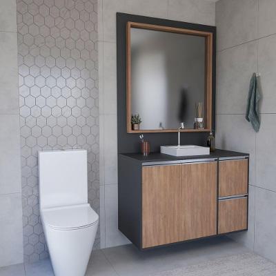 Conjunto Gabinete E Espelheira Plena Elegance 100 Cm - Chumbo/Nogal Sevilha