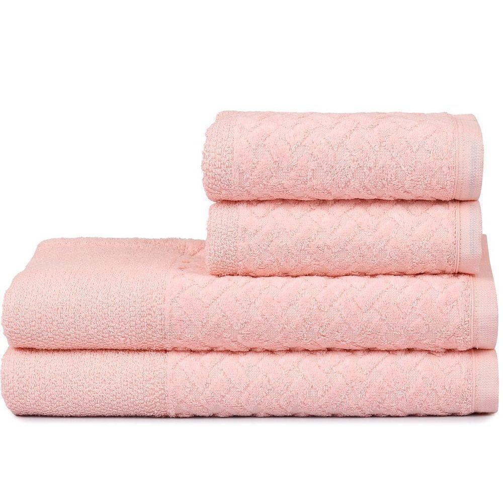 Jogo De Toalhas 4 Pçs Banho E Rosto Finesse 380g-m² 100% Algodão Atlântica Rosa Fada - 1