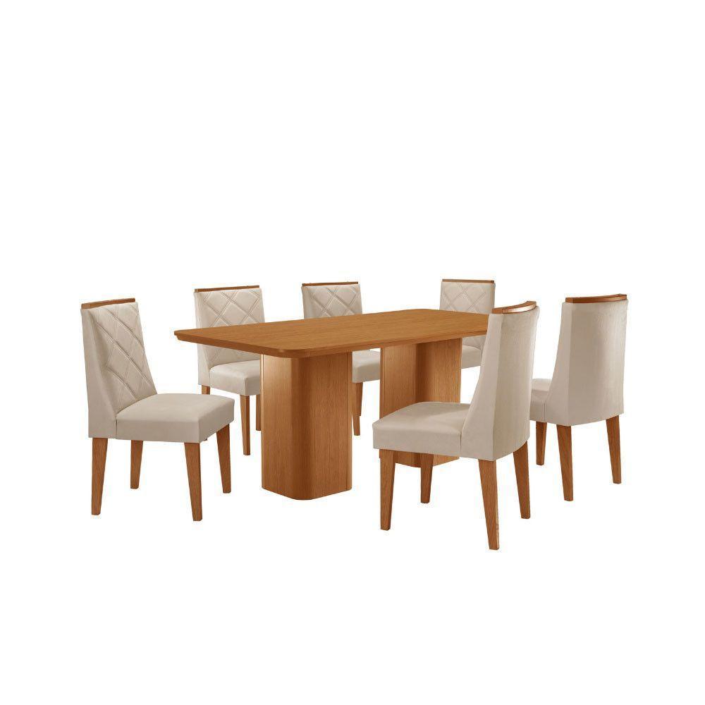 Mesa De Jantar Eloise Tampo Laminado Com 6 Cadeiras Isadora Veludo Creme Naturale - 1