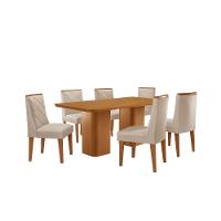 Mesa De Jantar Eloise Tampo Laminado Com 6 Cadeiras Isadora Veludo Creme Naturale - 1