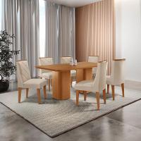 Mesa De Jantar Eloise Tampo Laminado Com 6 Cadeiras Isadora Veludo Creme Naturale - 2