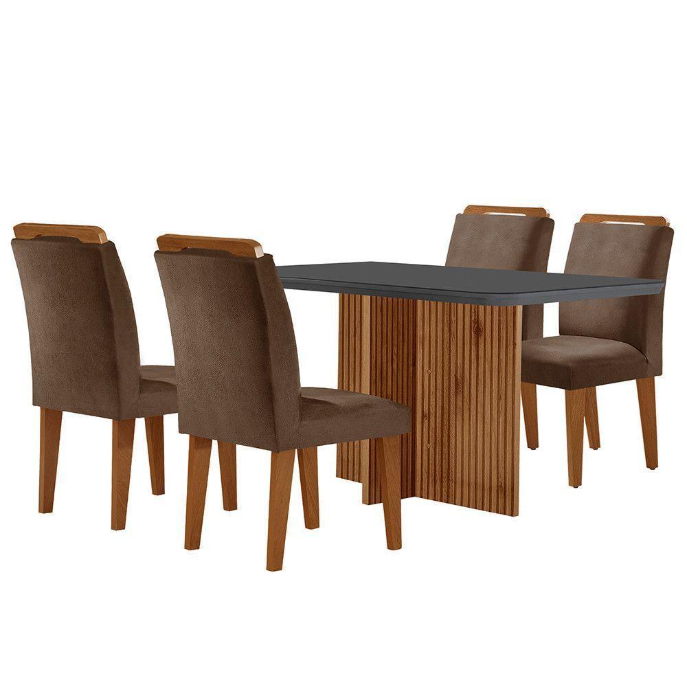 Sala De Jantar Mesa Olímpia Mdf E 4 Cadeiras Athenas Moderna Marrom,Grafite E Imbuia - 1