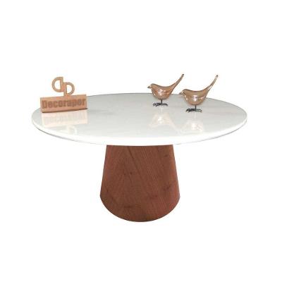 Mesa De Centro Com Vidro 70cm E Base Cone Envernizada Branco 35cm