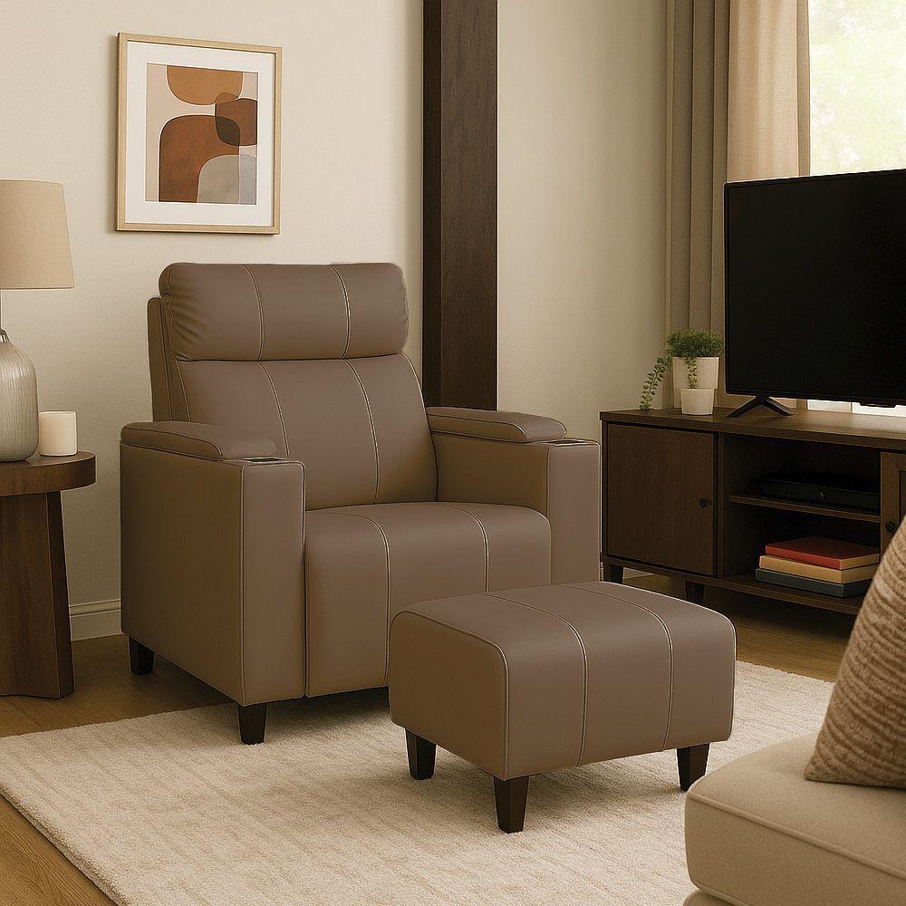 Poltrona Do Papai Com Puff Usb E Porta Copos Ravella Sintético R04 - D'rossi Cor Marrom Chocolate - 1