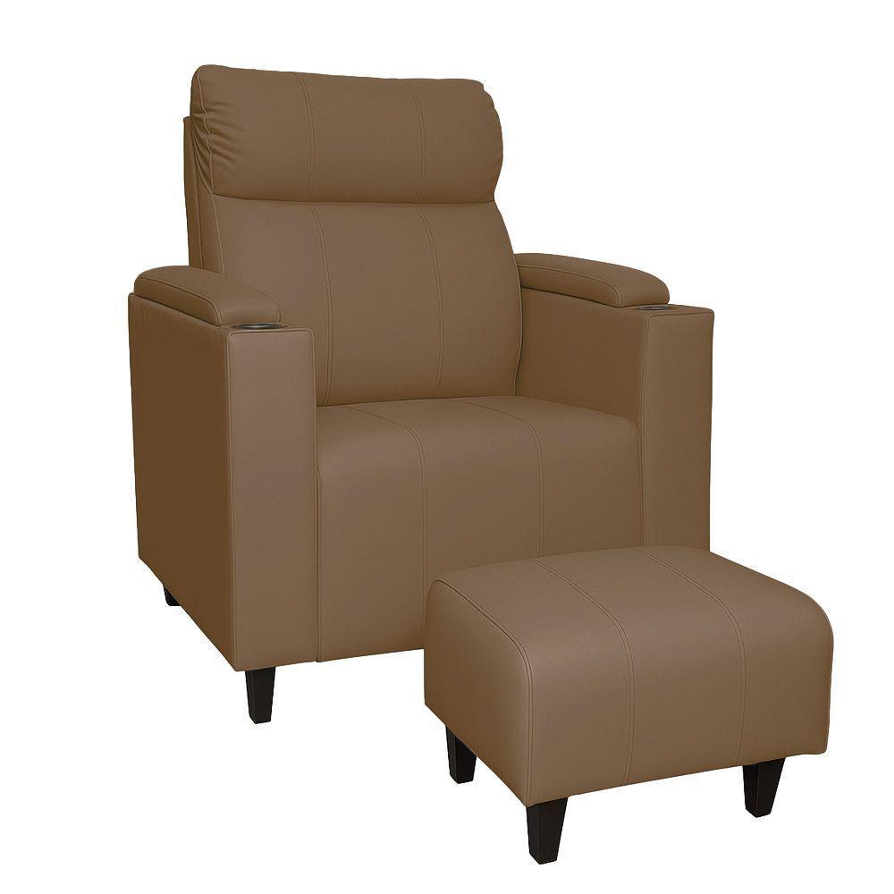 Poltrona Do Papai Com Puff Usb E Porta Copos Ravella Sintético R04 - D'rossi Cor Marrom Chocolate - 2