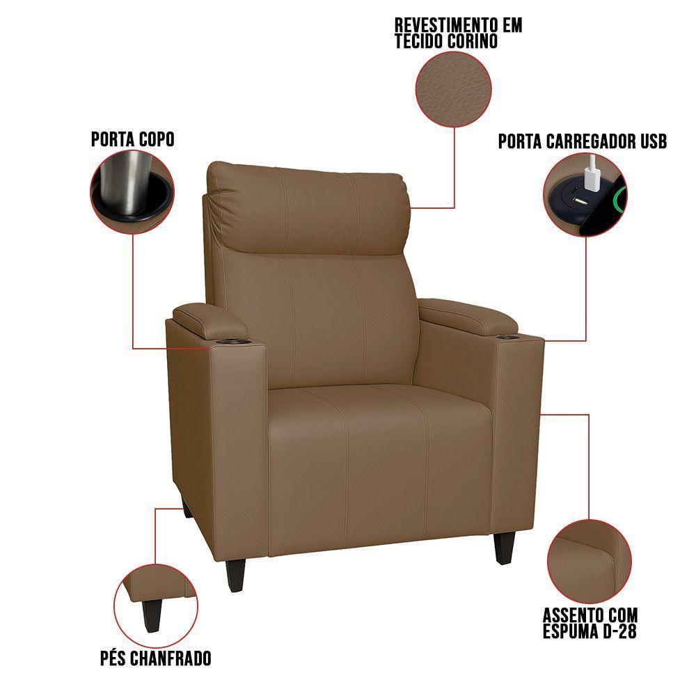 Poltrona Do Papai Com Puff Usb E Porta Copos Ravella Sintético R04 - D'rossi Cor Marrom Chocolate - 3