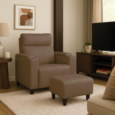 Poltrona Do Papai Com Puff Usb E Porta Copos Ravella Sintético R04 - D'rossi Cor Marrom Chocolate