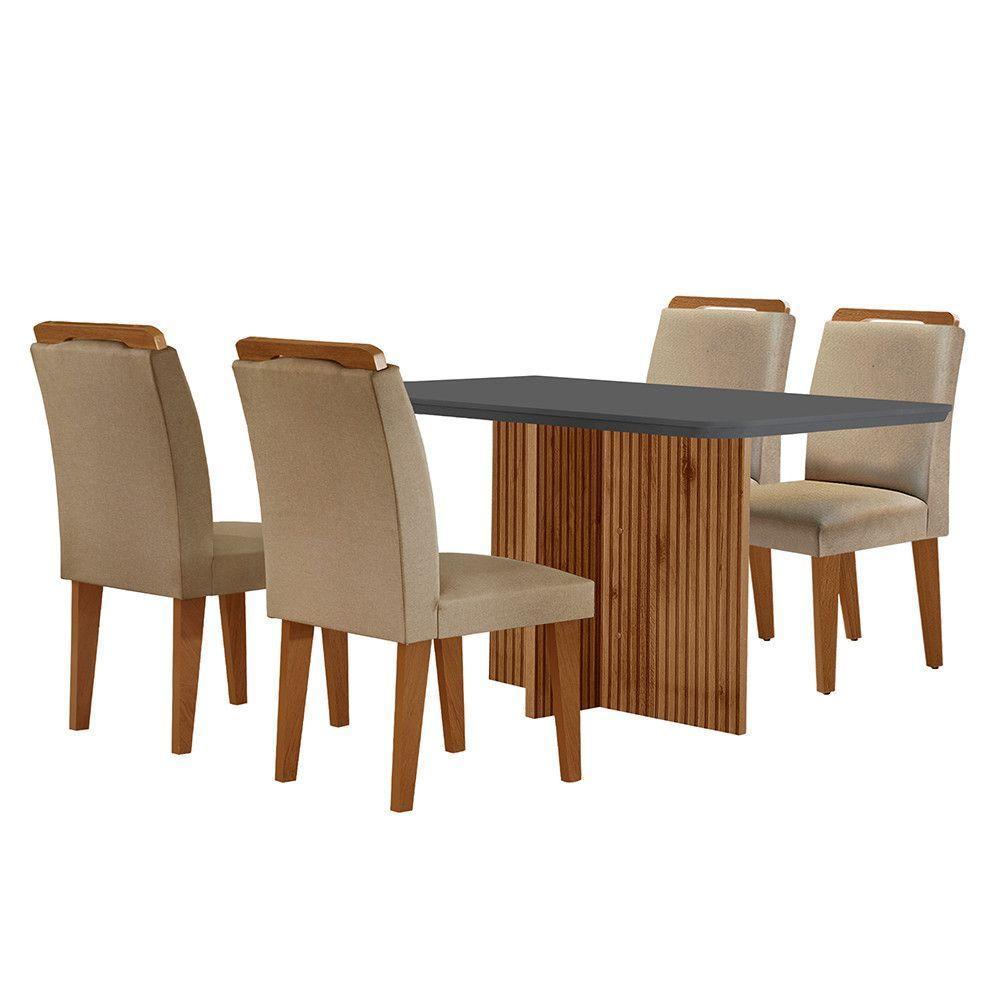 Sala De Jantar Mesa Olímpia 120cm 4 Cadeiras Athena Moderna Turim Grafite e Imbuia - 1