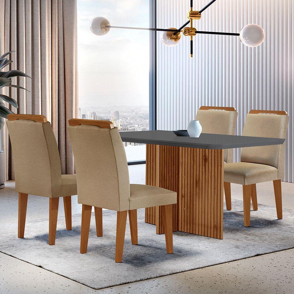 Sala De Jantar Mesa Olímpia 120cm 4 Cadeiras Athena Moderna Turim Grafite e Imbuia - 2