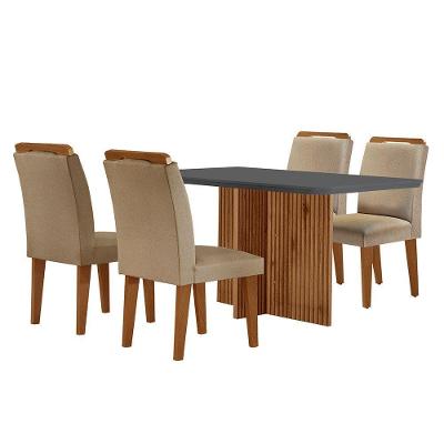 Sala de Jantar Olimpia 4 Lugares Mesa 120cm em MDF com Cadeiras Athena Estofadas Grafite e Imbuia