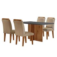 Sala De Jantar Mesa Olímpia 120cm 4 Cadeiras Athena Moderna Turim Grafite e Imbuia - 1