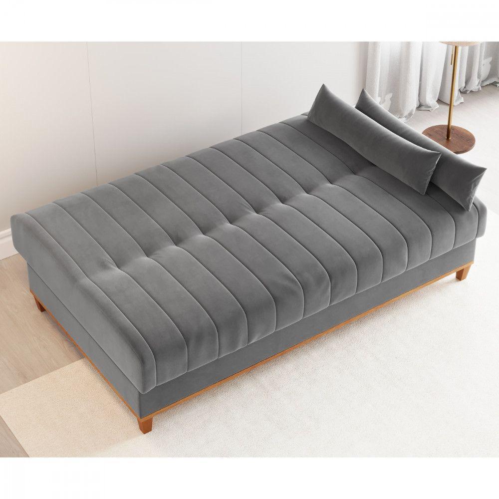 Sofá Cama Com Almofada Duna Veludo Grafite Viero Grafite - 3