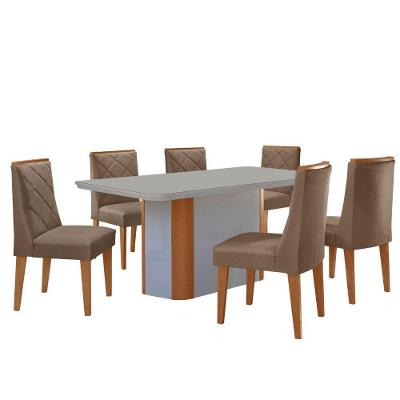 Mesa Jantar Isadora 180cm 6 Cadeiras Isadora Moderna Mobília Veludo Capuccino Off White Naturale
