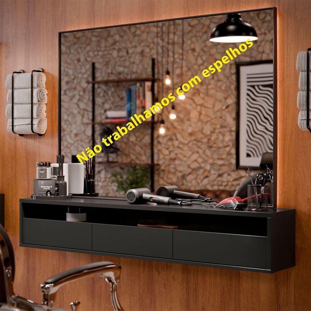 Bancada Suspensa Para Salão De Beleza Cabeleireiro Balcão De Barbearia Suspensa Life 1.12 - Preto - Moveisaqui - 2