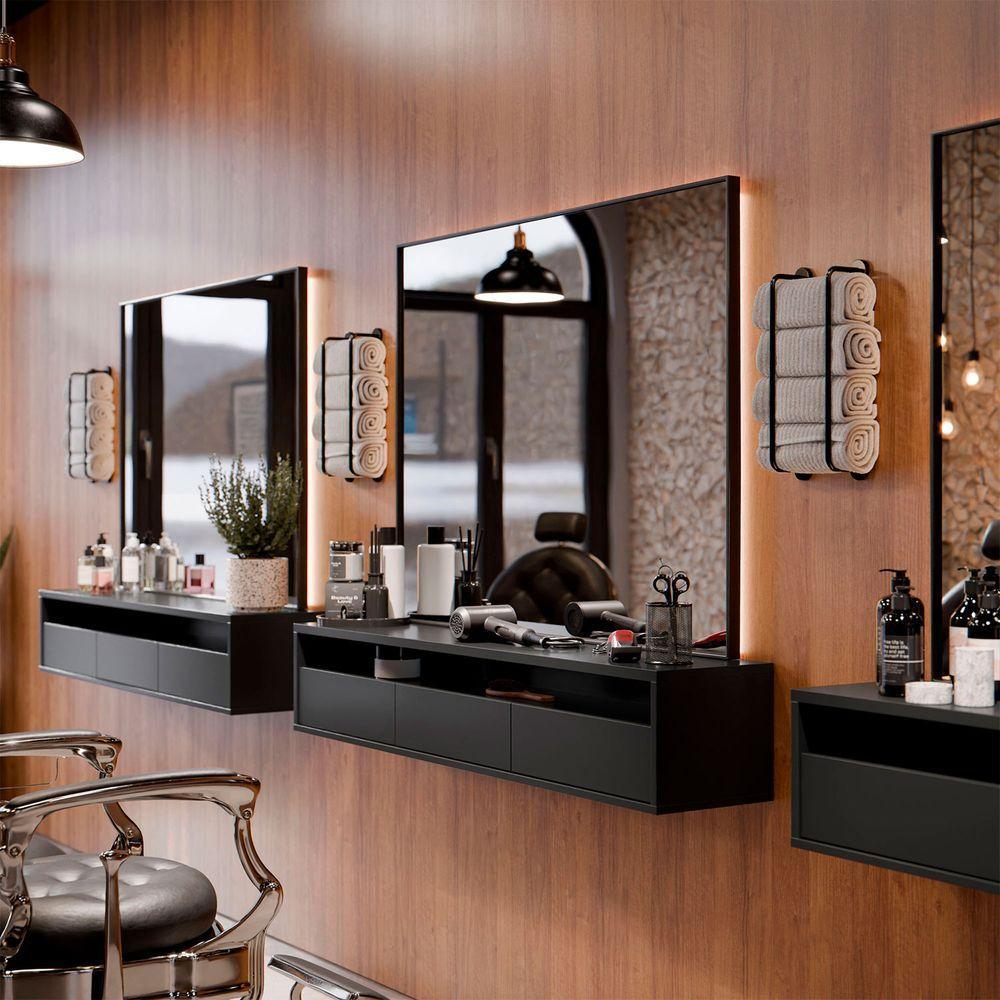 Bancada Suspensa Para Salão De Beleza Cabeleireiro Balcão De Barbearia Suspensa Life 1.12 - Preto - Moveisaqui - 3