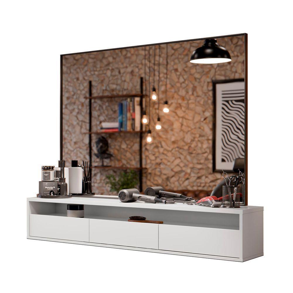 Bancada Suspensa Para Salão De Beleza Cabeleireiro Balcão De Barbearia Suspensa Life 1.12 - Branco - Moveisaqui - 1