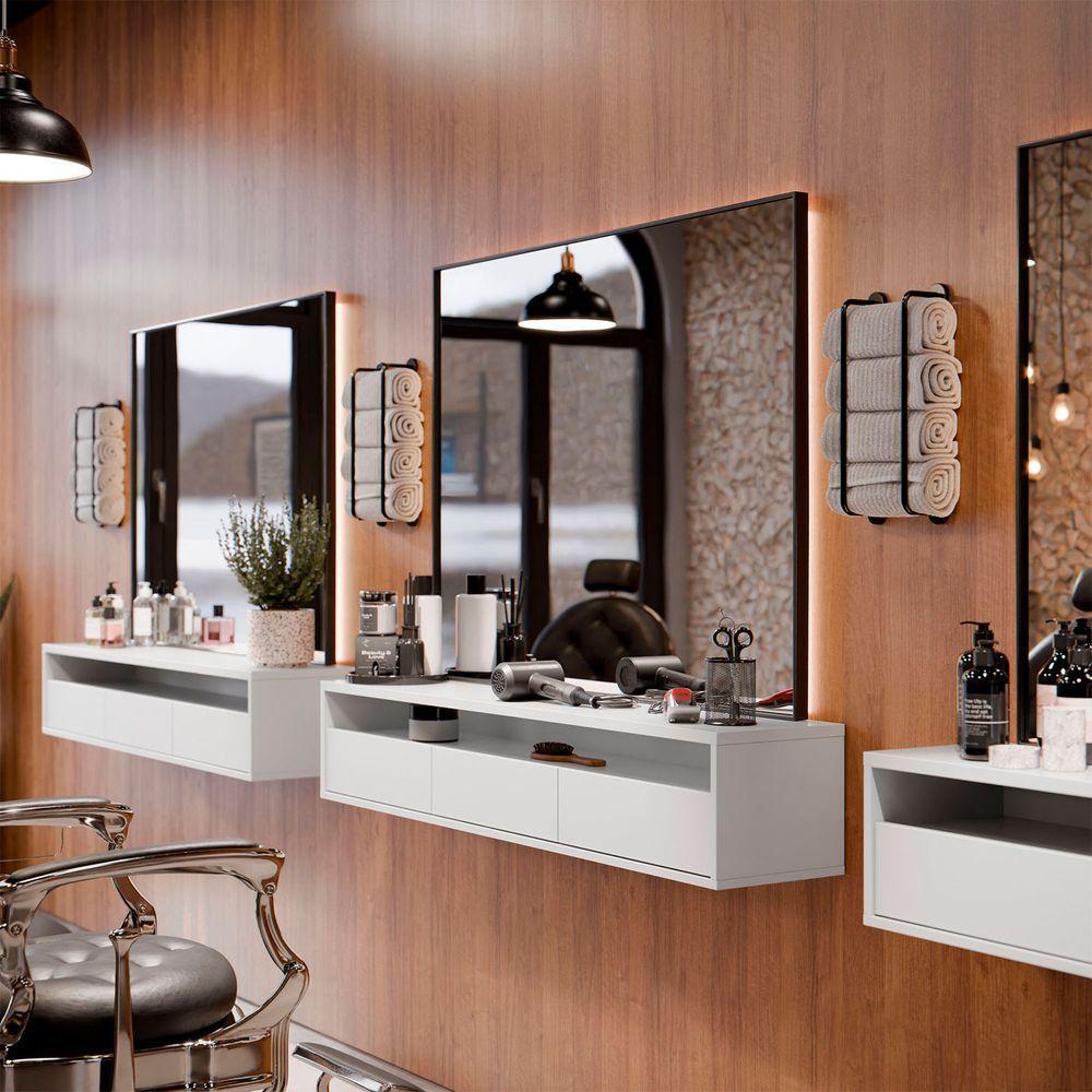 Bancada Suspensa Para Salão De Beleza Cabeleireiro Balcão De Barbearia Suspensa Life 1.12 - Branco - Moveisaqui - 3