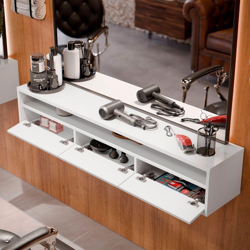 Bancada Suspensa Para Salão De Beleza Cabeleireiro Balcão De Barbearia Suspensa Life 1.12 - Branco - Moveisaqui - 4