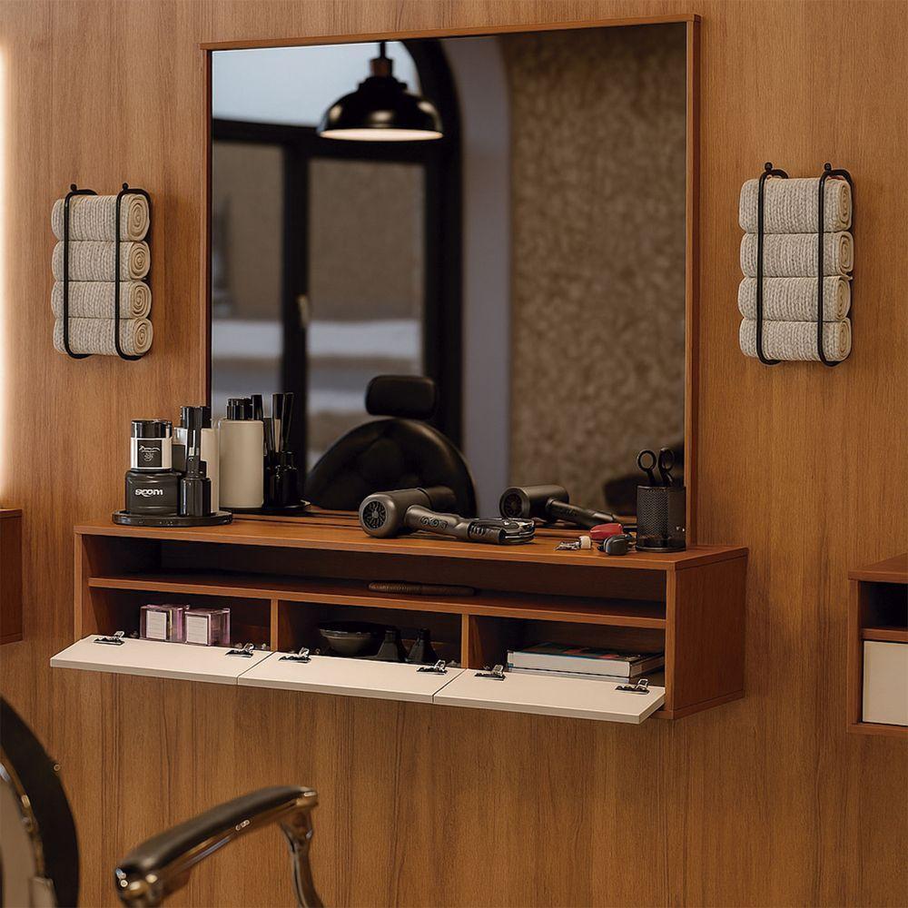 Bancada Suspensa Para Salão De Beleza Cabeleireiro Balcão De Barbearia Life 1.12 Off White Com Freijo - Moveisaqui - 4