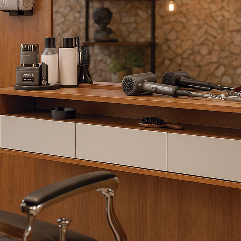 Bancada Suspensa Para Salão De Beleza Cabeleireiro Balcão De Barbearia Life 1.12 Off White Com Freijo - Moveisaqui - 5