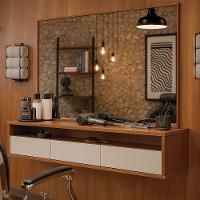 Bancada Suspensa Para Salão De Beleza Cabeleireiro Balcão De Barbearia Life 1.12 Off White Com Freijo - Moveisaqui - 2