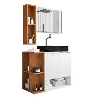 Gabinete Banheiro Star Com Espelheira E Cuba Dalla Preta Branco/naturale - 2