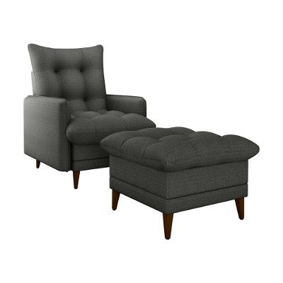 Poltrona De Amamentação Com Puff Montreal Suede Chumbo Matrix Linho Chumbo