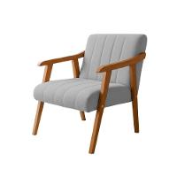 Poltrona Decorativa Com Braço Em Madeira Maciça Livia Linho Cinza - 2