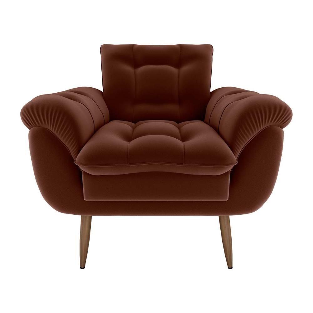 Poltrona Decorativa Confortável Pés Em Madeira Maciça Xangai Veludo Ferrugem Matrix Veludo Ferrugem - 2