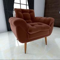Poltrona Decorativa Confortável Pés Em Madeira Maciça Xangai Veludo Ferrugem Matrix Veludo Ferrugem - 3