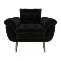 Poltrona Decorativa Confortável Pés Em Madeira Maciça Xangai Veludo Preto Matrix Veludo Preto - 2