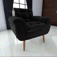 Poltrona Decorativa Confortável Pés Em Madeira Maciça Xangai Veludo Preto Matrix Veludo Preto - 3