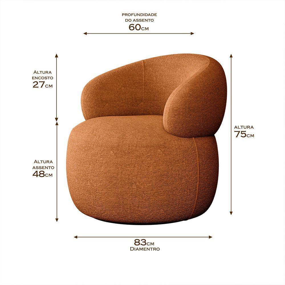 Poltrona Design Sofisticado Orgânica Fino Acabamento Eloah Base Giratória Bouclé Italiano Terra - 4