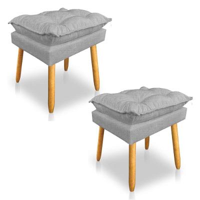 Kit 2 Puffs Decorativo Opala Linho Cinza Pés Palito Sky Mobile